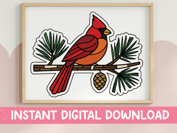Cardinal on Pine Branch Sticker: Graphics for T-Shirt Designs