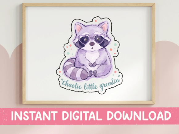 Chaotic Little Gremlin Raccoon Sticker Graphics & T-Shirt Designs