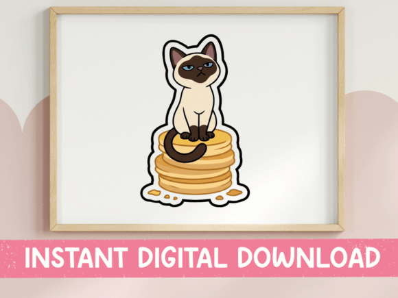 Charming Siamese Cat on Pancake Stack Sticker