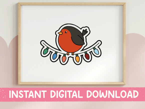 Christmas Robin on Lights String Sticker Graphics