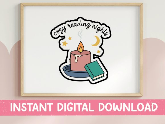 Cozy Reading Nights Candle Book Sticker