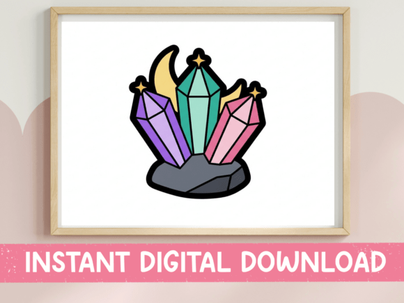 Crystal Cluster Moon Stars Sticker: Perfect for T-Shirt Designs and Graphics