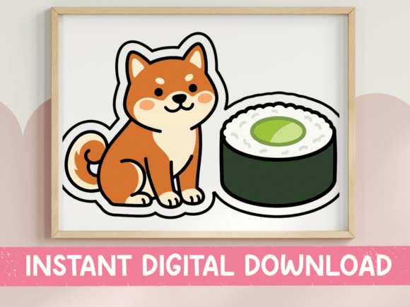 Cute and Catchy: Shiba Inu and Sushi Sticker for T-Shirt Designs