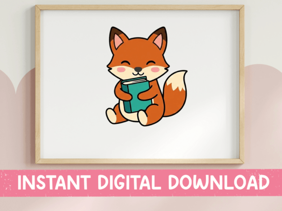 Cute Fox Reading a Book Sticker for T-Shirt Designs and Graphics