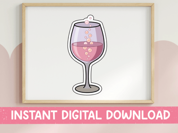Cute Pink Wine Glass Graphics for T-Shirt Designs