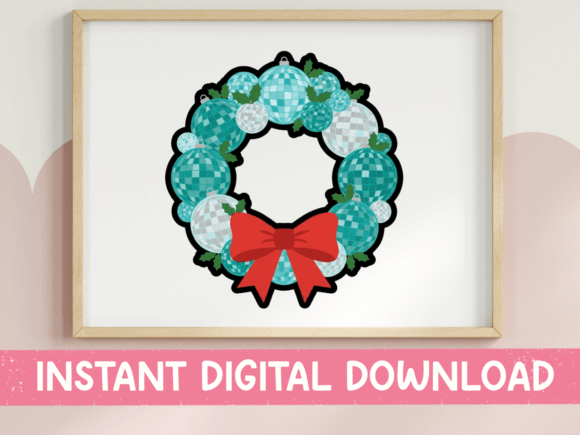 Disco Ball Christmas Wreath Sticker Graphics & T-Shirt Designs