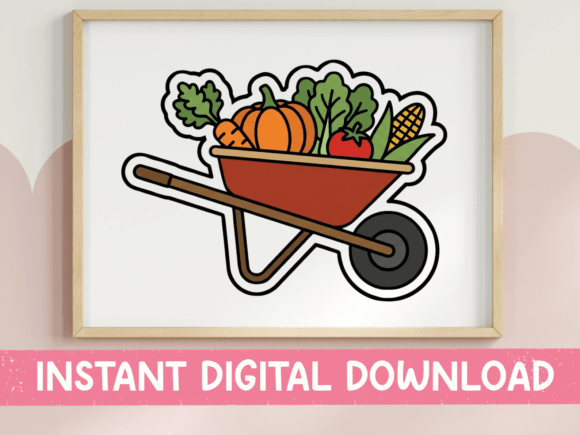 Fall Harvest Wheelbarrow Sticker for T-Shirt Designs and Graphics