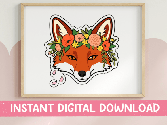 Floral Fox Face Sticker: Graphics for T-Shirt Designs