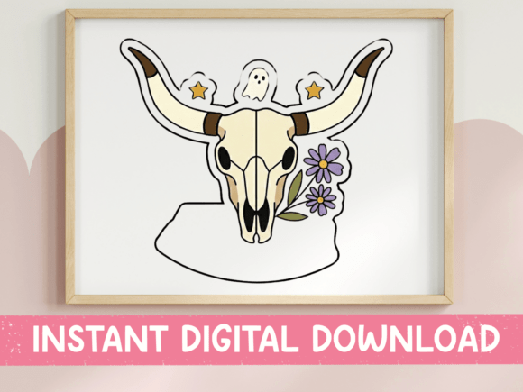 Floral Ghost Longhorn Skull Sticker: A Unique T-Shirt Design