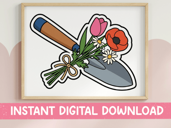 Garden Trowel Wildflower Bouquet Sticker for Graphics