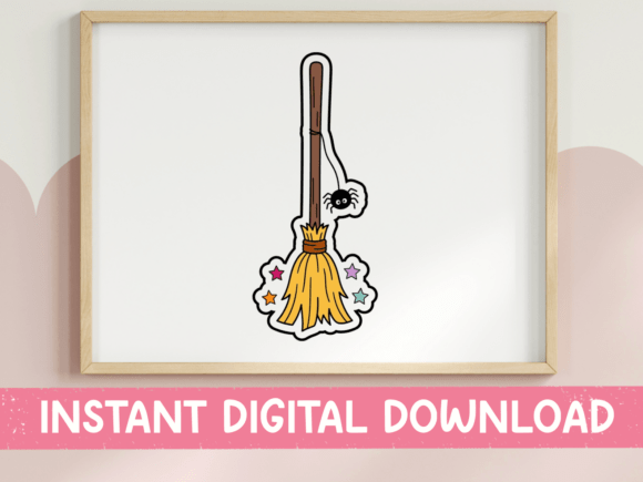 Halloween Witch Broomstick Sticker: Graphics & T-Shirt Designs