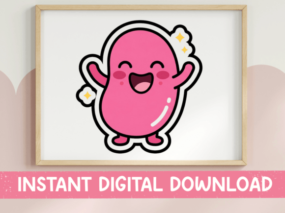Happy Kawaii Bean Character Sticker for T-Shirt Designs and Graphics