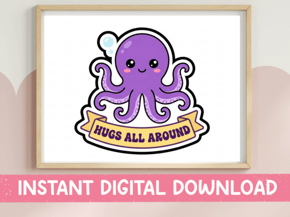 Hugs All Around Octopus Sticker: A Playful Graphic for T-Shirt Designs