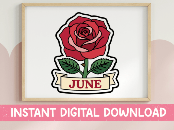 June Rose Birth Month Flower Sticker: A Graphic for T-Shirt Designs
