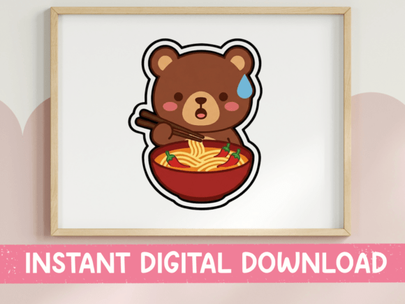 Kawaii Bear Eating Ramen Sticker: A Must-Have for T-Shirt Designs and Graphics