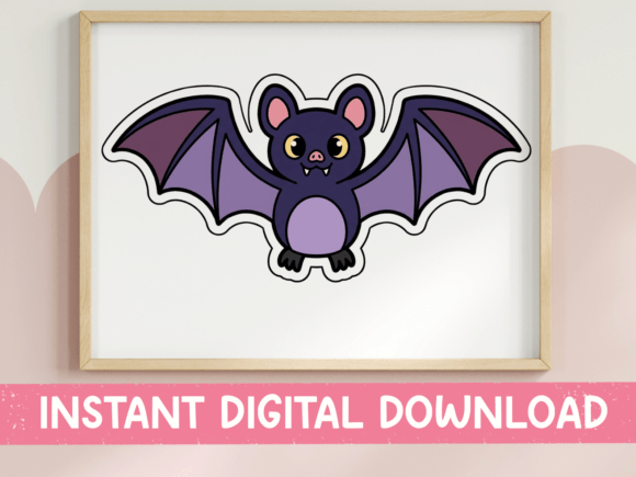 Kawaii Purple Bat Halloween Sticker for Graphics and T-Shirt Designs