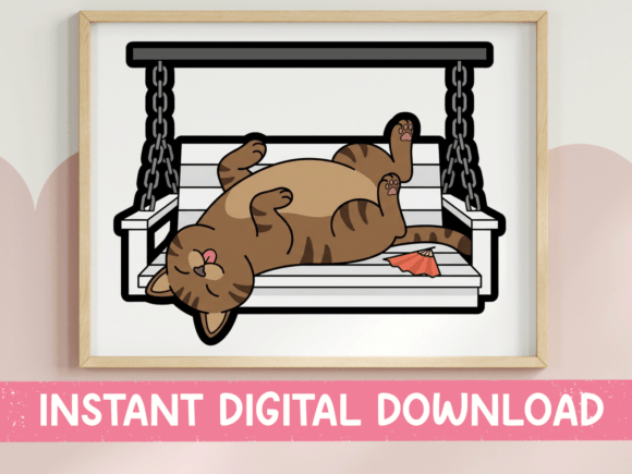Lazy Cat on Porch Swing: A Charming Graphic for T-Shirt Designs