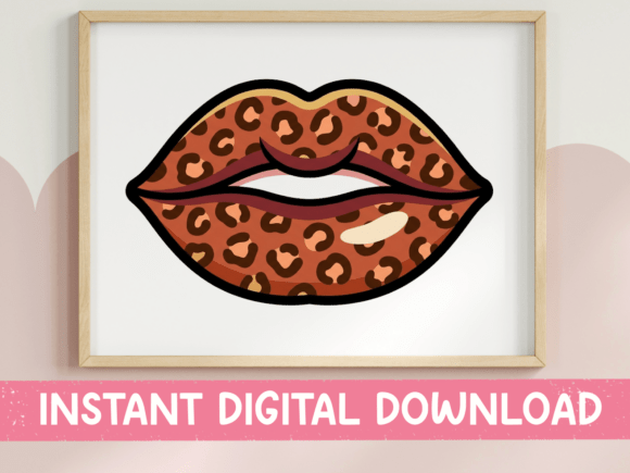 Leopard Print Lips Glam Sticker: A Bold Graphics Asset for T-Shirt Designs