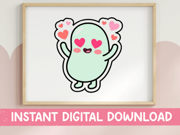 Love Struck Kawaii Bean Sticker: A Charming Addition to T-Shirt Designs and Graphics