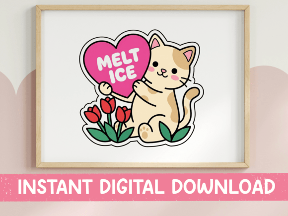 Melt ICE Cat Heart Candy Sticker: A Sweet T-Shirt Design