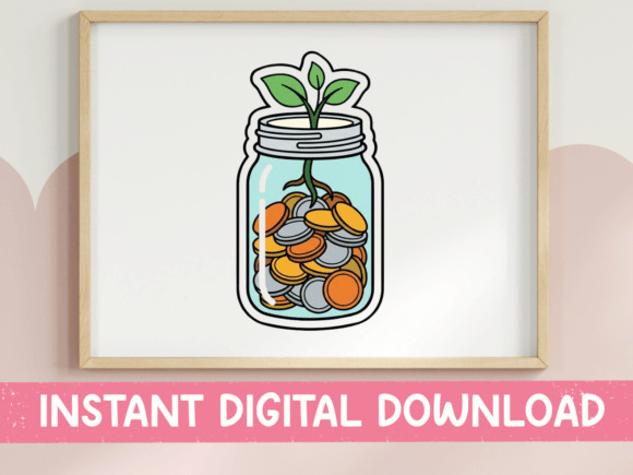 Money Jar Savings Growth Sticker: Graphics & T-Shirt Designs