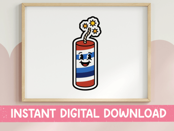 Patriotic Firecracker Kawaii Sticker Graphics & T-Shirt Designs