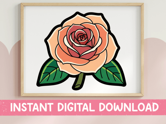 Peach Rose Tattoo Style Floral Sticker for T-Shirt Designs