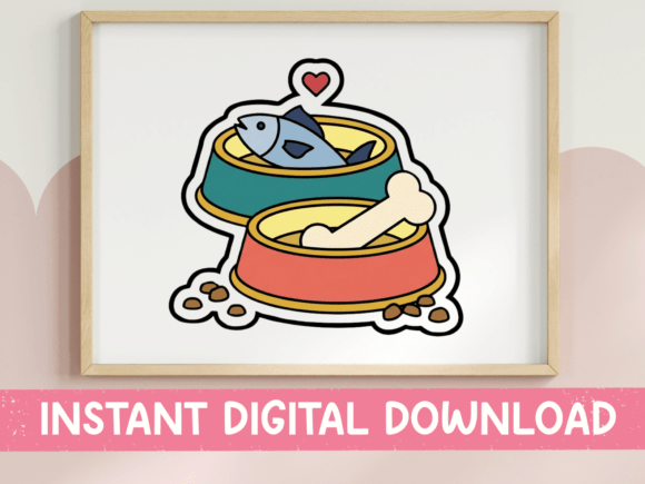Pet Food Bowls Cat and Dog Sticker: A Perfect T-Shirt Design Graphic