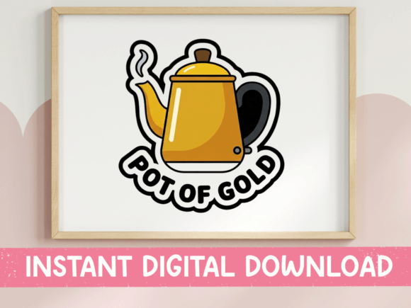 Pot of Gold Coffee Kettle Sticker: A Bold Graphics Choice for T-Shirt Designs