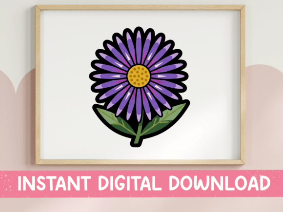 Purple Aster Flower Sticker Design for Graphics and T-Shirt Designs