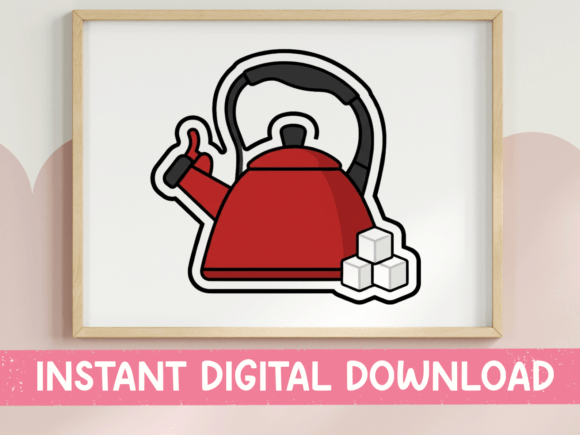 Red Kettle with Sugar Cubes Sticker Graphics & T-Shirt Designs
