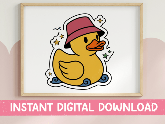 Rubber Duck Stars Waves Cartoon Sticker Graphics & T-Shirt Designs