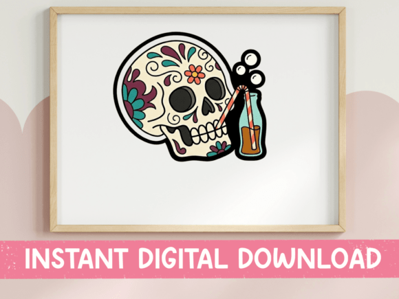 Sugar Skull with Soda Bottle Sticker for T-Shirt Designs and Graphics
