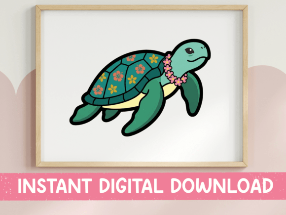 Tropical Sea Turtle with Lei Sticker Graphics for T-Shirt Designs